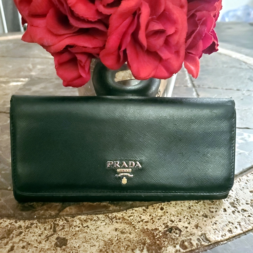 Prada Black Saffiano Continental Wallet with $30 COA